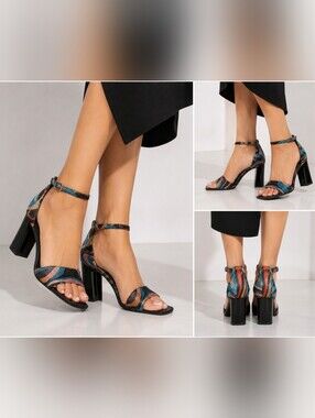 Women's Gianna Bini Glitter Sparkle Block Heel Ankle Strap Sandals Size 7.5